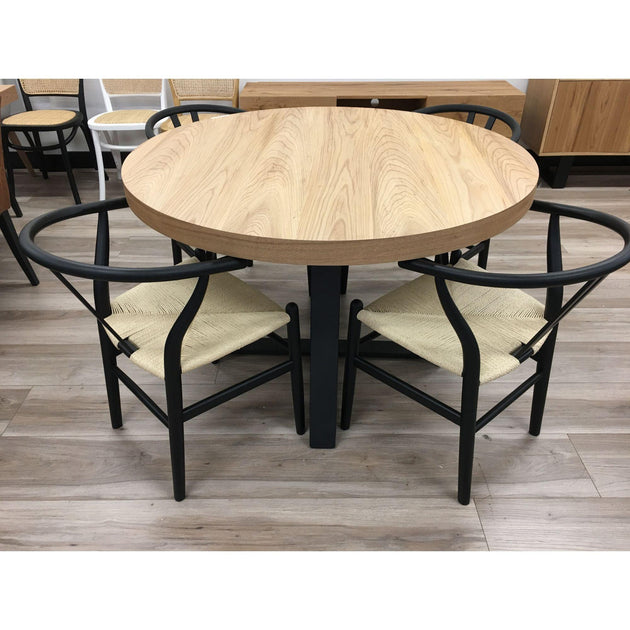 Petunia Round Dining Table 120cm Elm Timber Wood Black Metal Leg - Natural Products On Sale Australia | Furniture > Dining Category