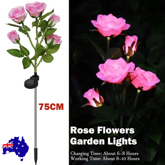 Buy Pink Bulk Solar Garden Lights 75cm Long Rose Flowers Yard Lamp Xmas Halloween Deco AU | Products On Sale Australia