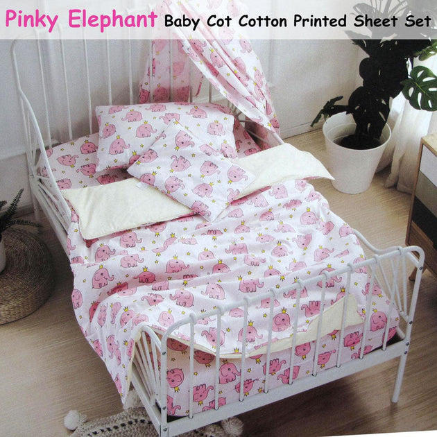 Pinky Elephant Baby 100% Cotton Printed Sheet Set Cot Size Products On Sale Australia | Home & Garden > Bedding Category