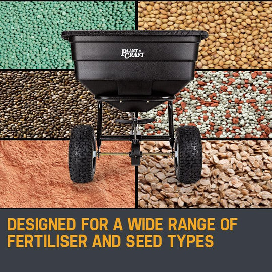 Buy PLANTCRAFT Tow Behind Broadcast Spreader 90kg 105L Seed Fertiliser Tow Rotary discounted | Products On Sale Australia