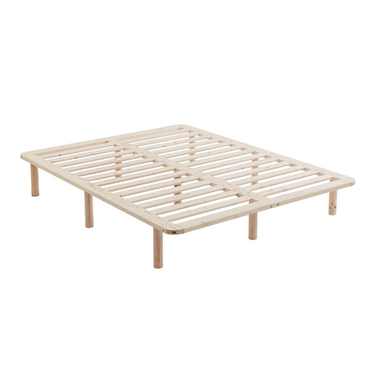 Buy Platform Bed Base Frame Wooden Natural Double Pinewood discounted | Products On Sale Australia