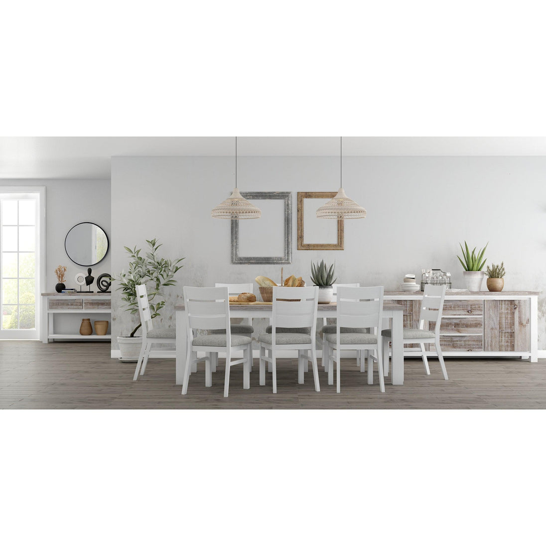 Buy Plumeria Dining Table 225cm Solid Acacia Wood Home Dinner Furniture -White Brush discounted | Products On Sale Australia