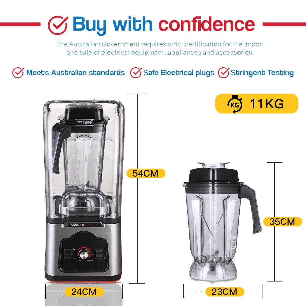 Buy POLYCOOL Commercial Blender Quiet Enclosed Processor Smoothie Mixer Cafe, Silver discounted | Products On Sale Australia