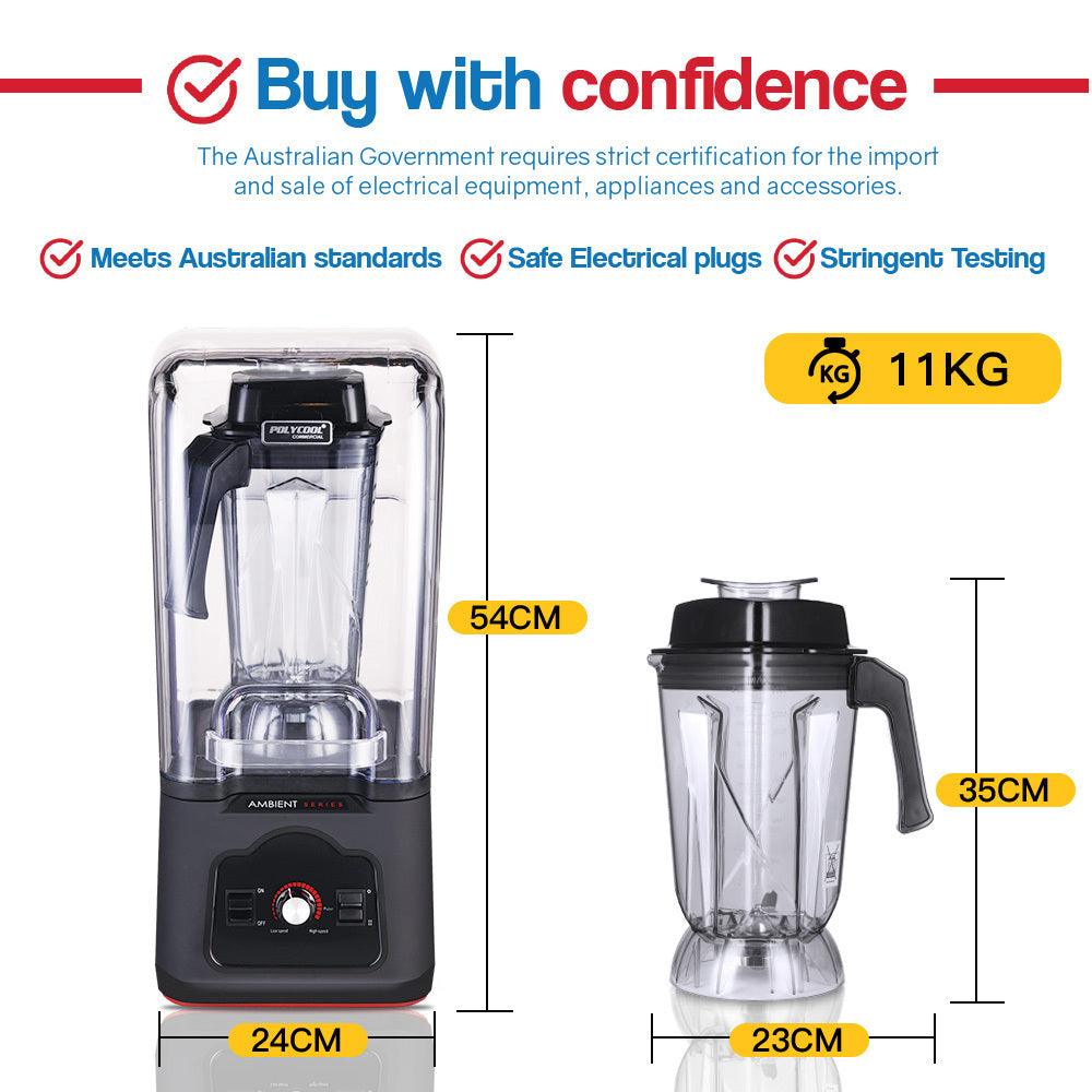 Buy POLYCOOL Commercial Blender Quiet Enclosed Processor Smoothie Mixer Fruit, Black discounted | Products On Sale Australia