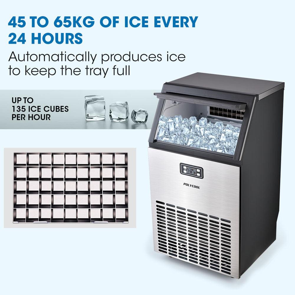 Buy POLYCOOL Ice Cube Maker 45-65kg Commercial Ice Machine Stainless Steel Automatic with LCD Screen discounted | Products On Sale Australia