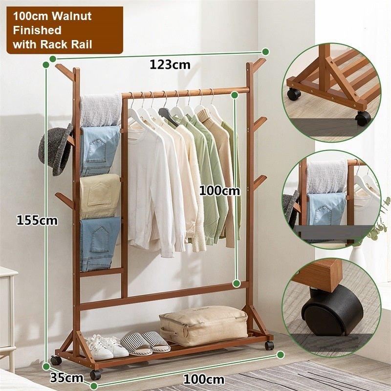 Buy Portable Coat Stand Rack Rail Clothes Hat Garment Hanger Hook with Shelf Bamboo 9 Hook with Rack Rail Dark Brown Finished discounted | Products On Sale Australia