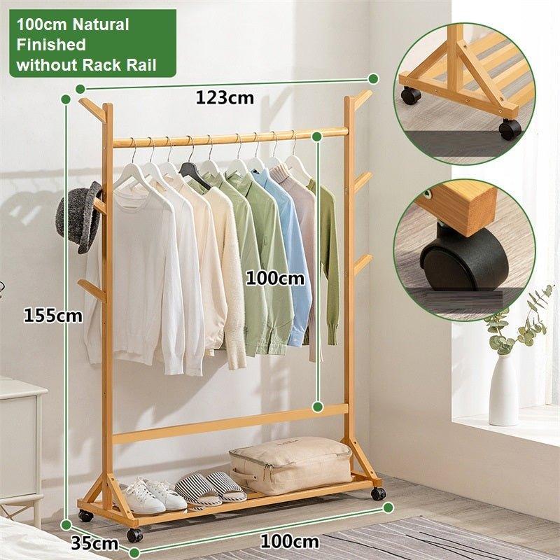 Buy Portable Coat Stand Rack Rail Clothes Hat Garment Hanger Hook with Shelf Bamboo 9 Hook without Rack Rail Natural Finished discounted | Products On Sale Australia