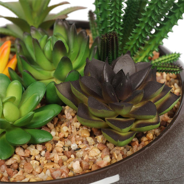 Potted Artificial Succulents with Round Decorative Bowl 19cm Products On Sale Australia | Home & Garden > Artificial Plants Category