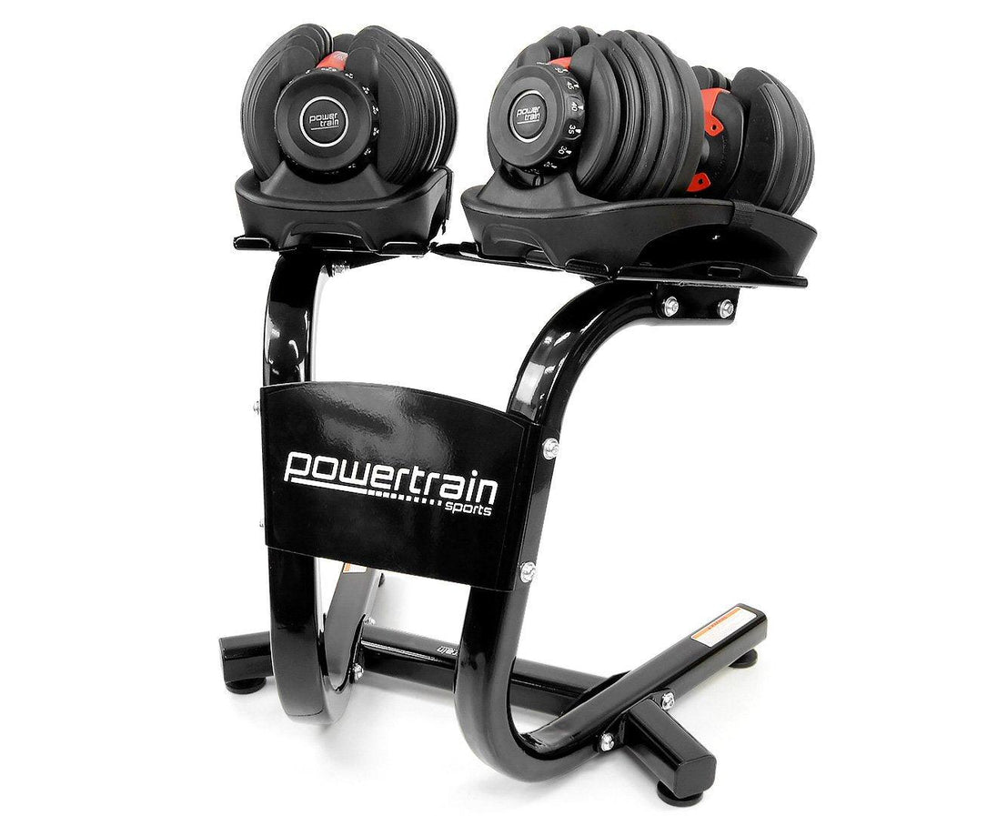 Buy Powertrain 2x 24kg Adjustable Dumbbells with Stand discounted | Products On Sale Australia