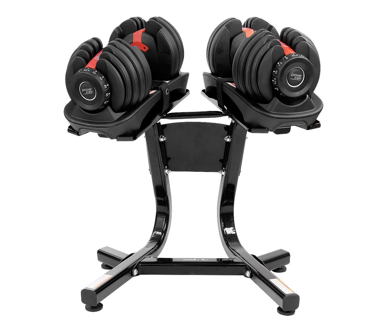 Buy Powertrain 2x 24kg Adjustable Dumbbells with Stand discounted | Products On Sale Australia