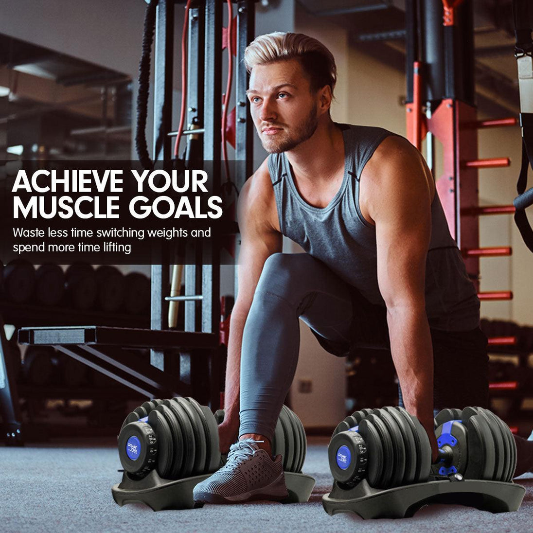 Buy Powertrain 48KG Adjustable Dumbbell Set With Stand Blue discounted | Products On Sale Australia