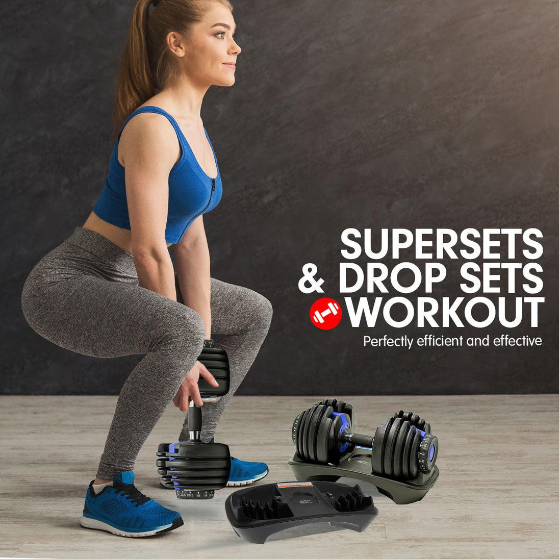 Buy Powertrain 48KG Adjustable Dumbbell Set With Stand Blue discounted | Products On Sale Australia