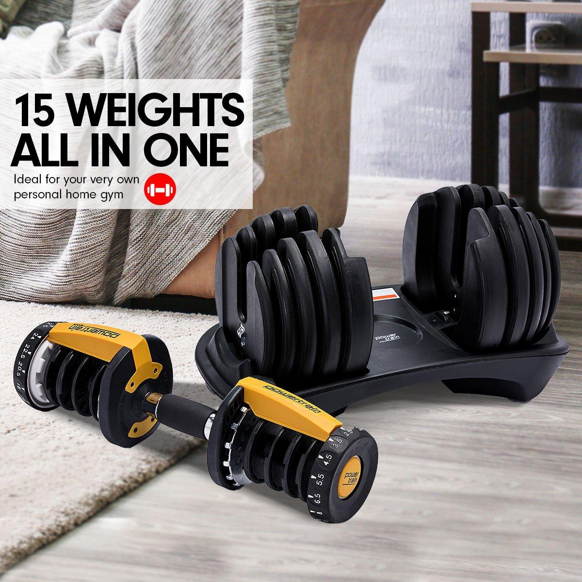 Buy Powertrain 48KG Adjustable Dumbbell Set With Stand - Gold discounted | Products On Sale Australia