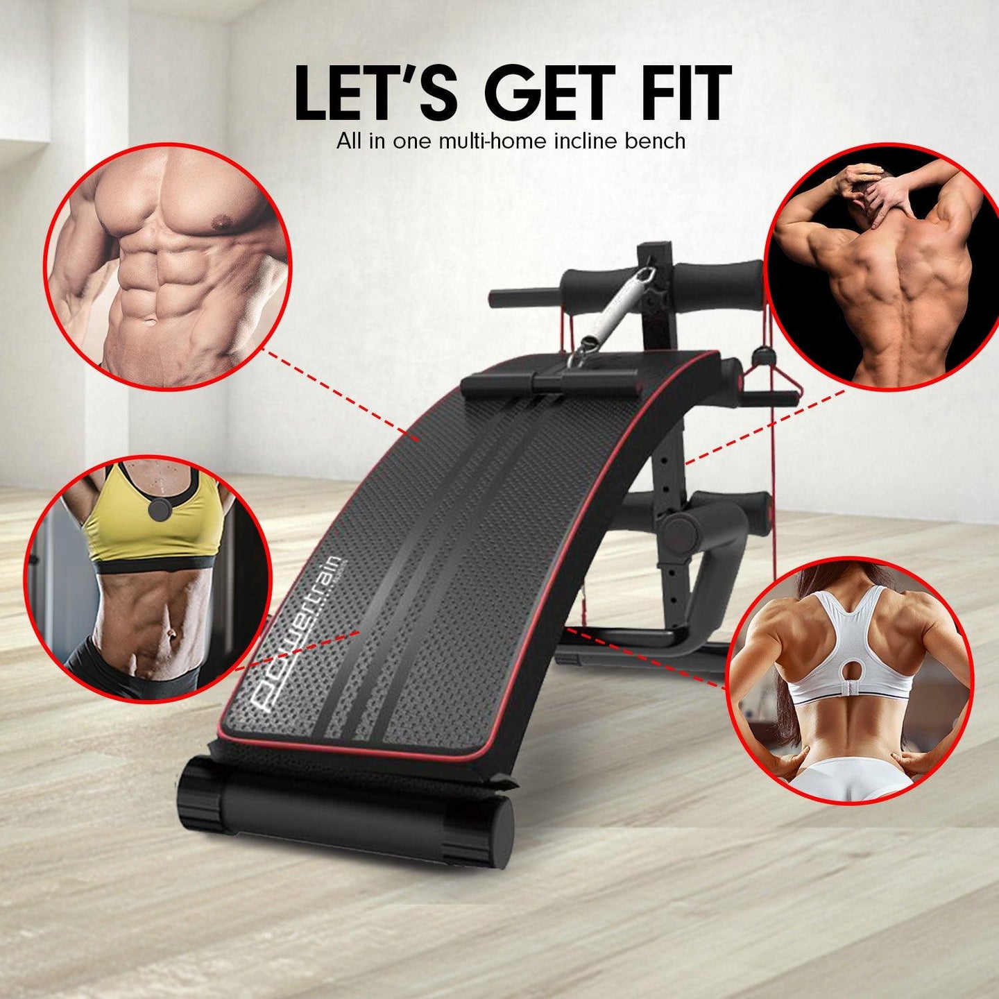 Buy Powertrain Incline Sit-Up Bench with Resistance Bands and Rowing Bar discounted | Products On Sale Australia