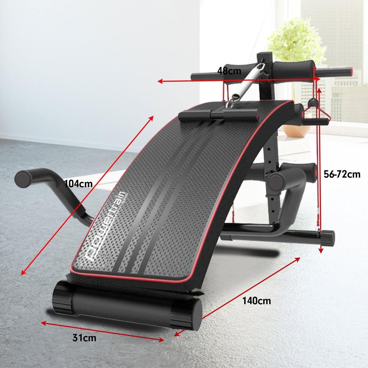 Buy Powertrain Incline Sit-Up Bench with Resistance Bands and Rowing Bar discounted | Products On Sale Australia