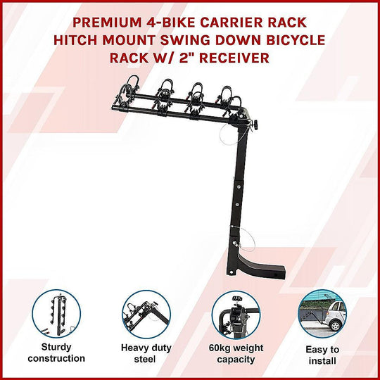 Buy Premium 4-Bike Carrier Rack Hitch Mount Swing Down Bicycle Rack W/ 2" Receiver discounted | Products On Sale Australia