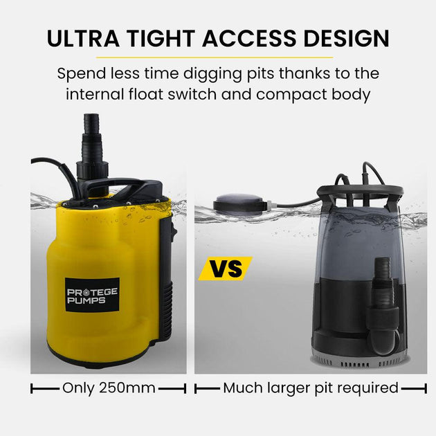 Buy PROTEGE Tight Access Clean/Grey Water Submersible Sump Pump, Integrated Float Switch discounted | Products On Sale Australia