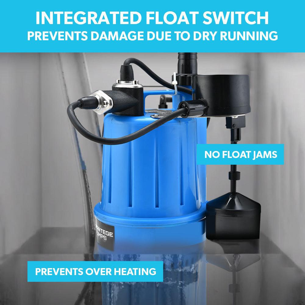 Buy PROTEGE Tight Access Clean/Grey Water Submersible Sump Pump, Vertical Float Switch discounted | Products On Sale Australia