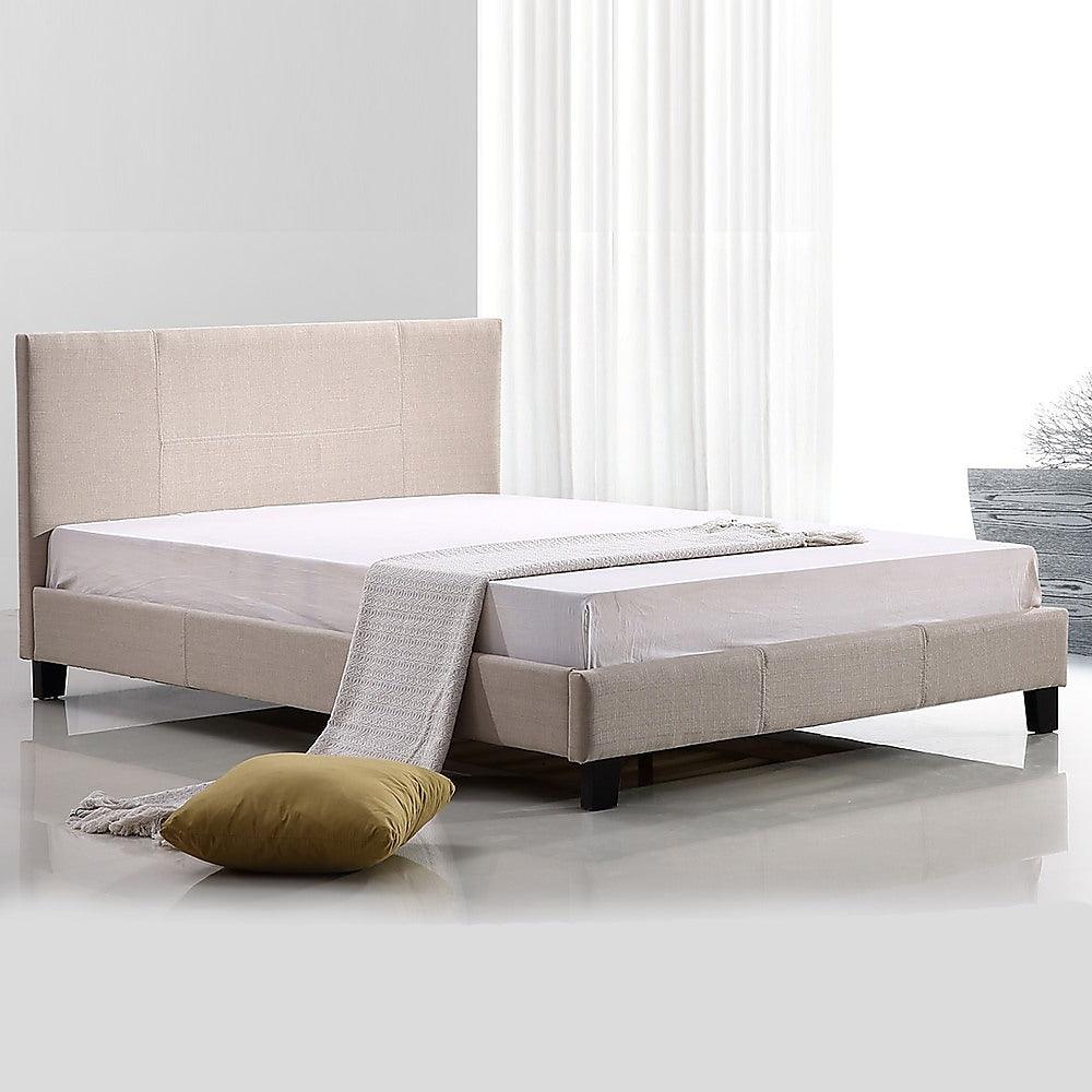 Buy Queen Linen Fabric Bed Frame Beige discounted | Products On Sale Australia