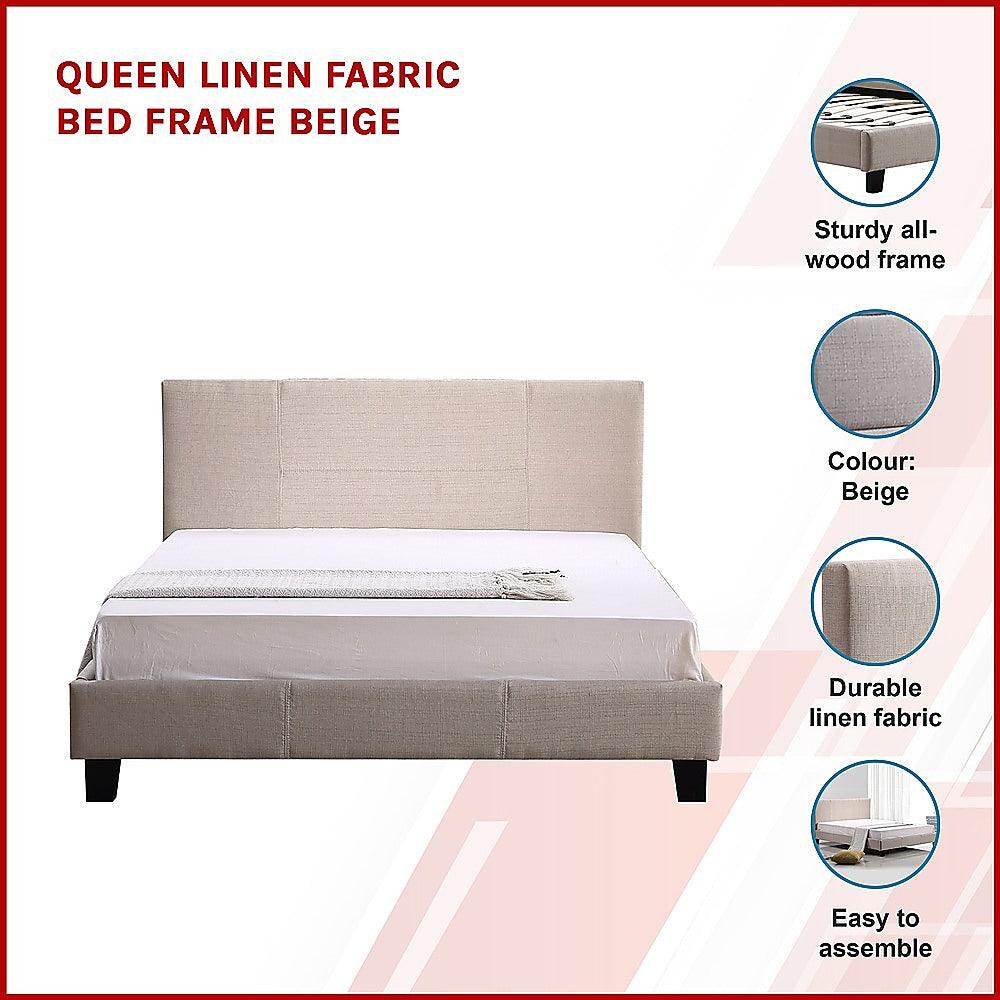 Buy Queen Linen Fabric Bed Frame Beige discounted | Products On Sale Australia