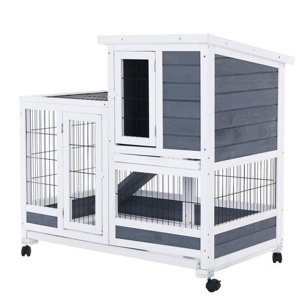 Buy Rabbit Hutch Chicken Coop with Wheels 96.5 x 56 x 90.5cm 2 Storey Pet Cage Run HOPKINS discounted | Products On Sale Australia