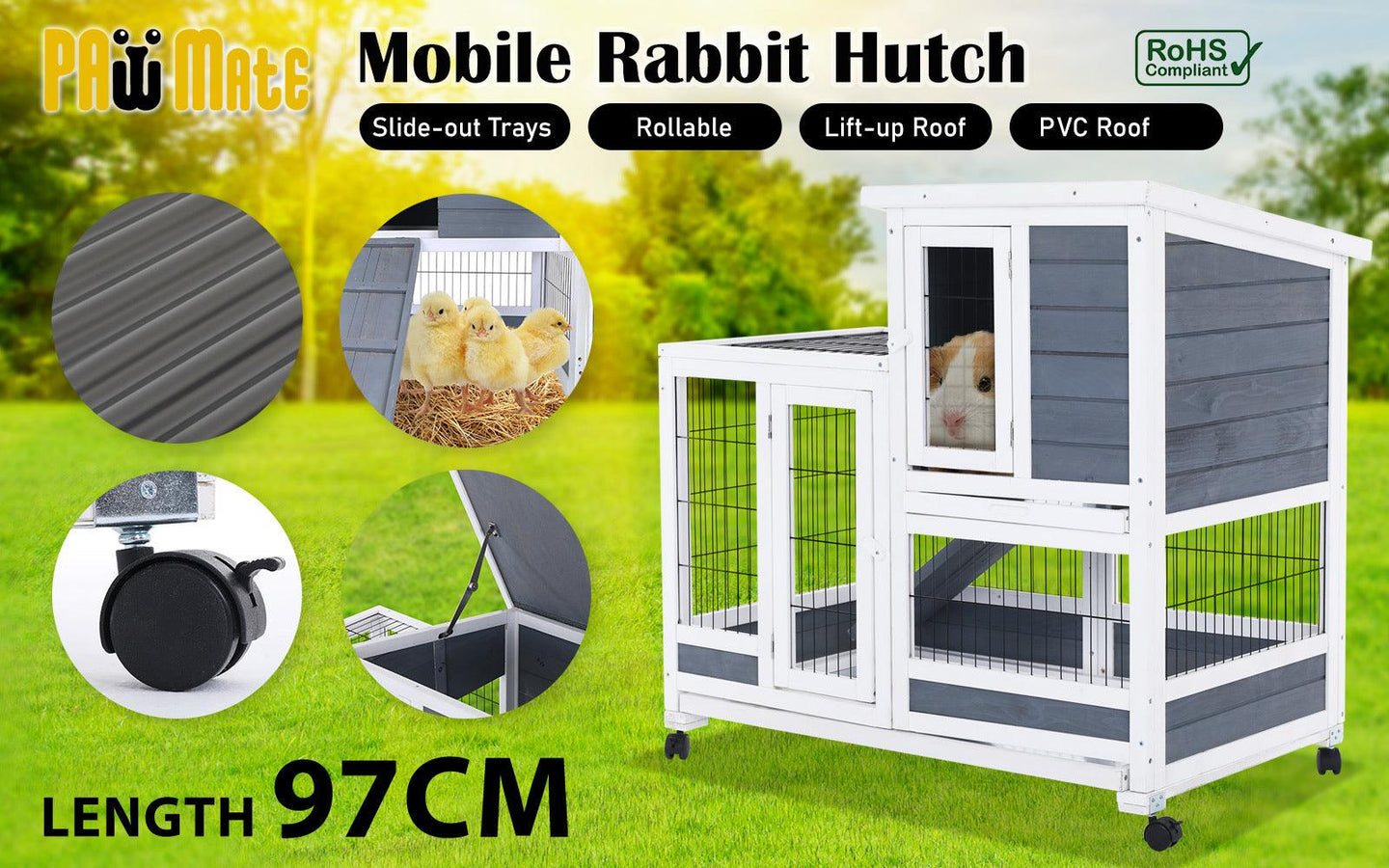 Buy Rabbit Hutch Chicken Coop with Wheels 96.5 x 56 x 90.5cm 2 Storey Pet Cage Run HOPKINS discounted | Products On Sale Australia