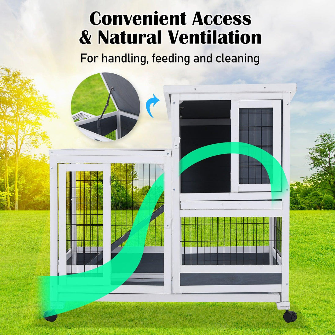 Buy Rabbit Hutch Chicken Coop with Wheels 96.5 x 56 x 90.5cm 2 Storey Pet Cage Run HOPKINS discounted | Products On Sale Australia