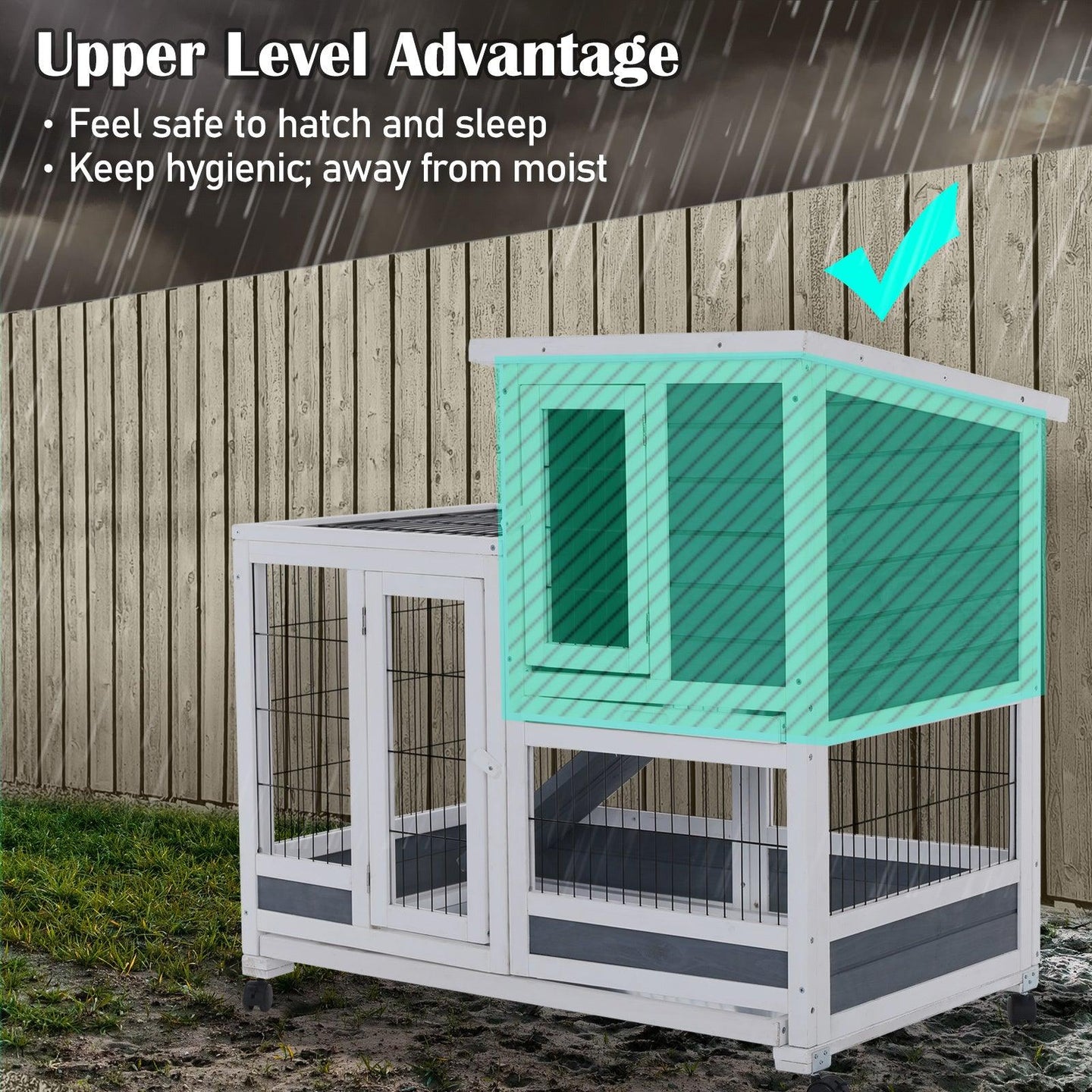 Buy Rabbit Hutch Chicken Coop with Wheels 96.5 x 56 x 90.5cm 2 Storey Pet Cage Run HOPKINS discounted | Products On Sale Australia