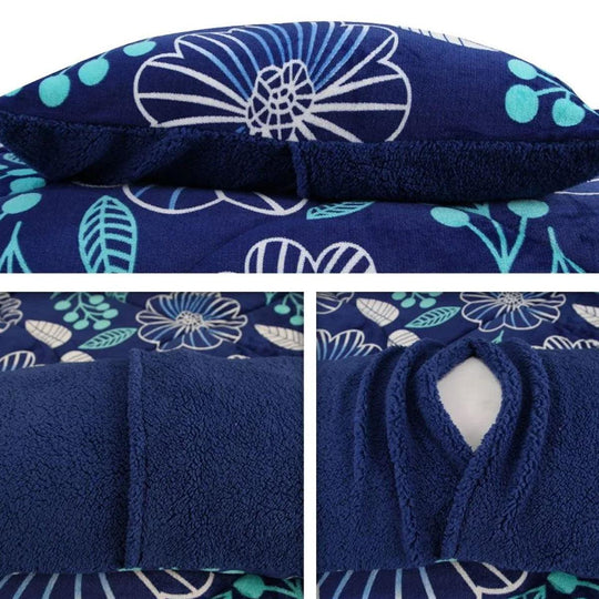 Buy Ramesses Blue Flower Printed Sherpa Flannel Fleece Reversible Blanket Set Queen/King discounted | Products On Sale Australia