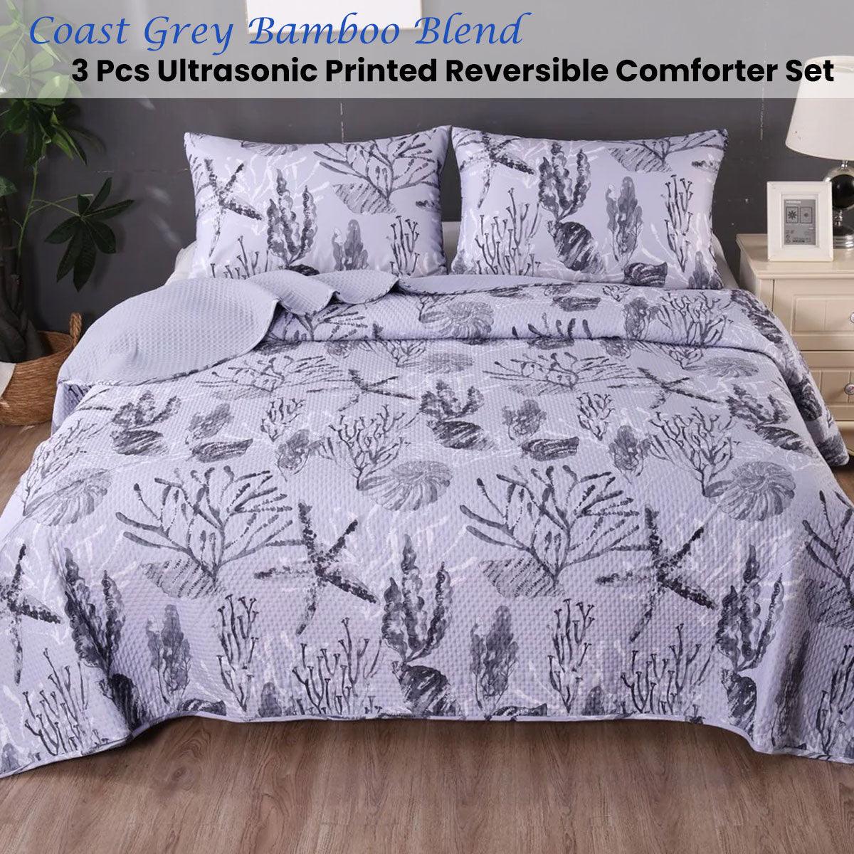 Buy Ramesses Coast Grey 3 Pcs Bamboo Blend Ultrosonic Reversible Comforter Set King discounted | Products On Sale Australia