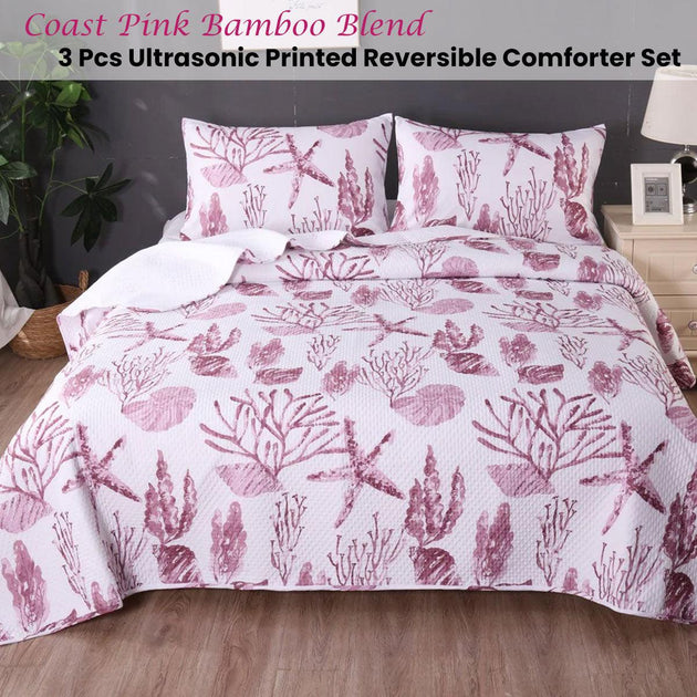 Buy Ramesses Coast Pink 3 Pcs Bamboo Blend Ultrosonic Reversible Comforter Set King discounted | Products On Sale Australia