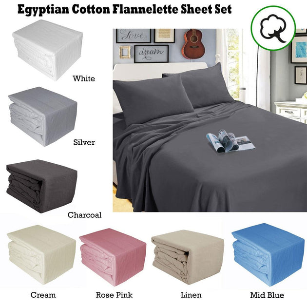 Ramesses Egyptian Cotton Flannel Sheet Set Silver Single Products On Sale Australia | Home & Garden > Bedding Category