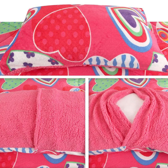 Buy Ramesses Pink Heart Printed Sherpa Flannel Fleece Reversible Blanket Set Queen/King discounted | Products On Sale Australia