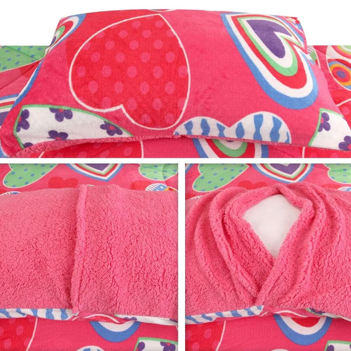 Buy Ramesses Pink Heart Printed Sherpa Flannel Fleece Reversible Blanket Set Single/Double discounted | Products On Sale Australia