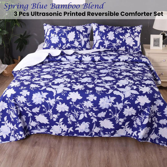 Buy Ramesses Spring Blue 3 Pcs Bamboo Blend Ultrosonic Reversible Comforter Set King discounted | Products On Sale Australia