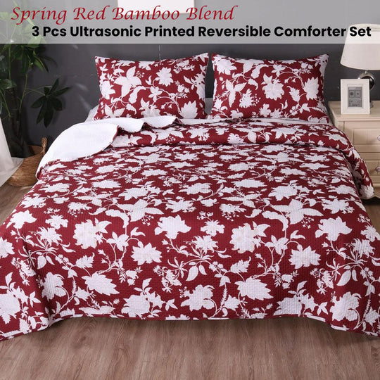 Buy Ramesses Spring Red 3 Pcs Bamboo Blend Ultrosonic Reversible Comforter Set King discounted | Products On Sale Australia