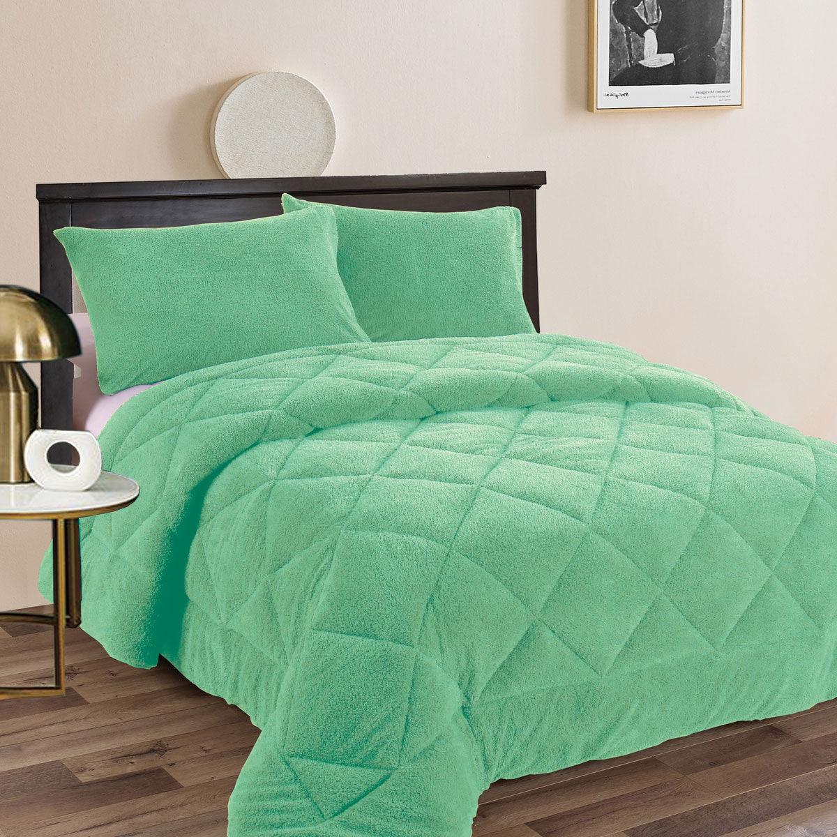 Buy Ramesses Teddy Fleece 3 Pcs Comforter Set Aqua (Frost) Queen discounted | Products On Sale Australia