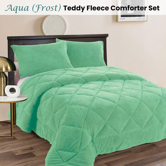 Buy Ramesses Teddy Fleece 3 Pcs Comforter Set Aqua (Frost) Queen discounted | Products On Sale Australia