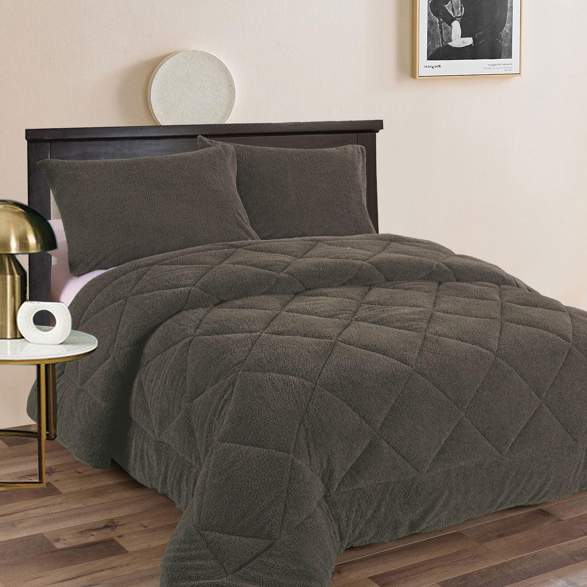 Buy Ramesses Teddy Fleece 3 Pcs Comforter Set Charcoal King discounted | Products On Sale Australia