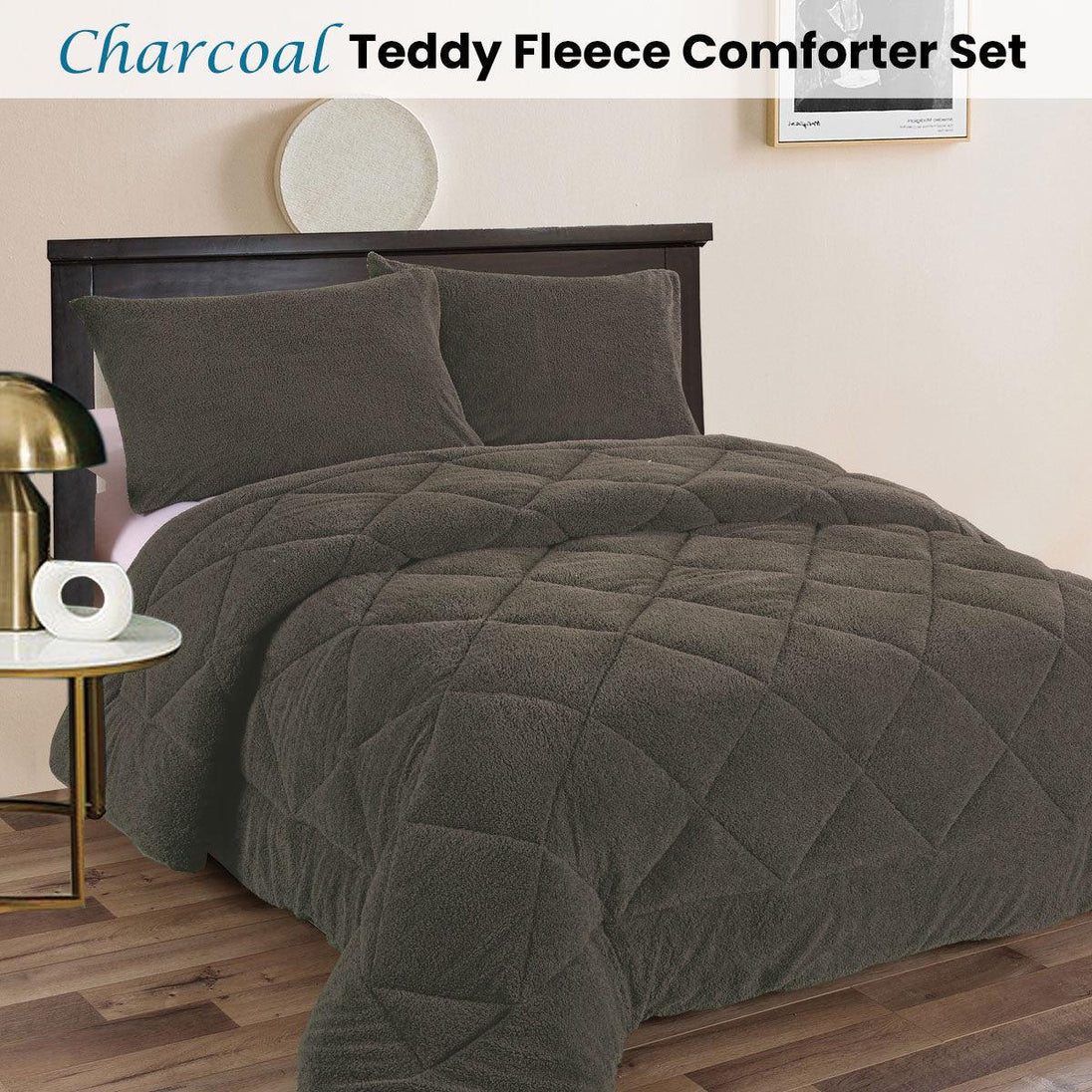 Buy Ramesses Teddy Fleece 3 Pcs Comforter Set Charcoal King discounted | Products On Sale Australia