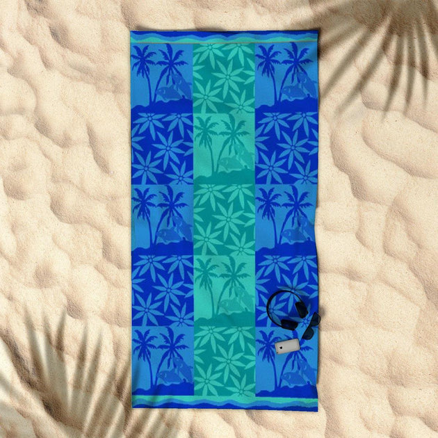 Buy Rans Premium Cotton Jacquard Beach Towel Palm Tree Blue discounted | Products On Sale Australia