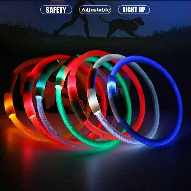 Buy Rechargeable Night LED Dog Collar USB Glow Flashing Light Up Pet Collars Safety-Blue-Diameter Length-35cm discounted | Products On Sale Australia