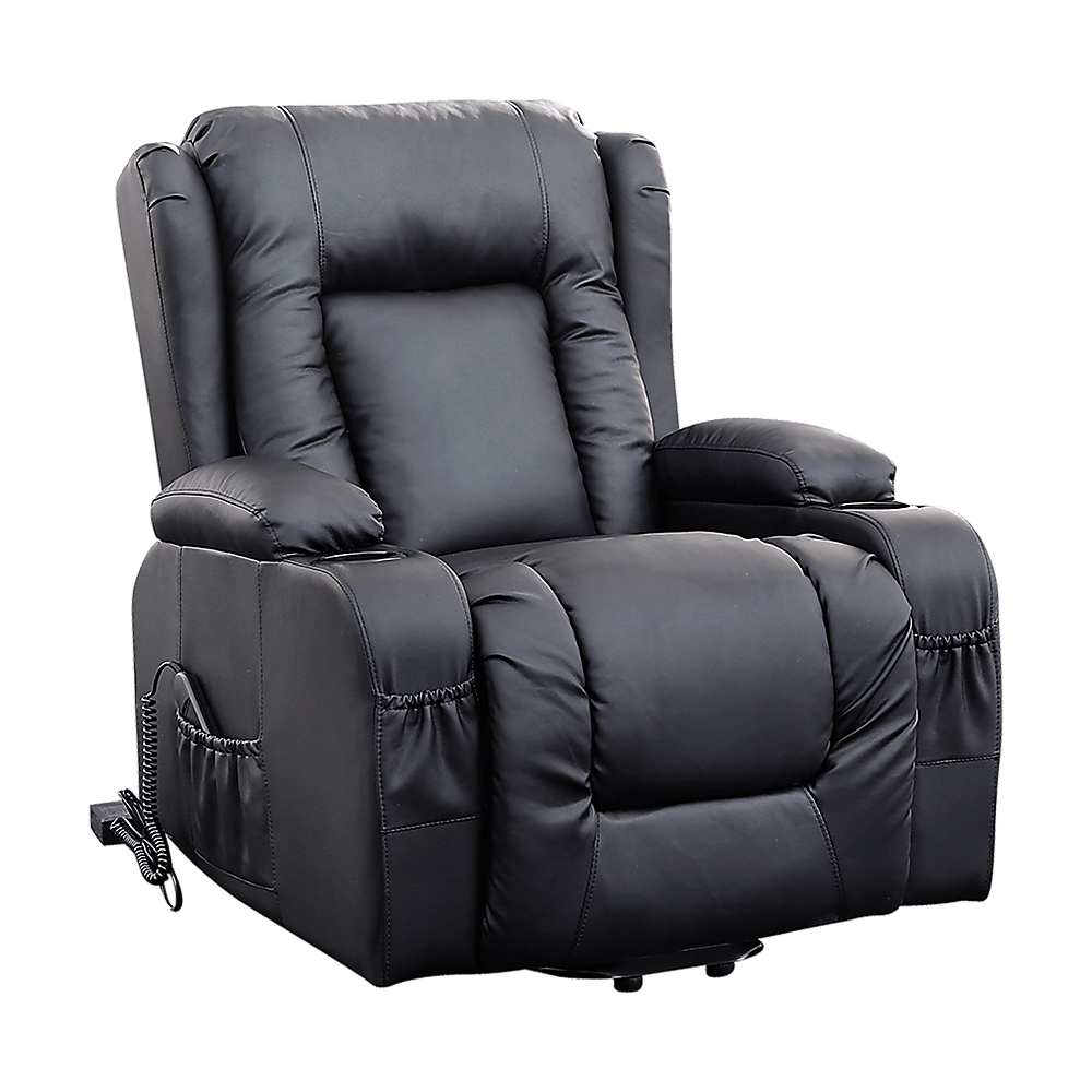 Buy Recliner Chair Electric Massage Chair Lift Heated Leather Lounge Sofa Black discounted | Products On Sale Australia