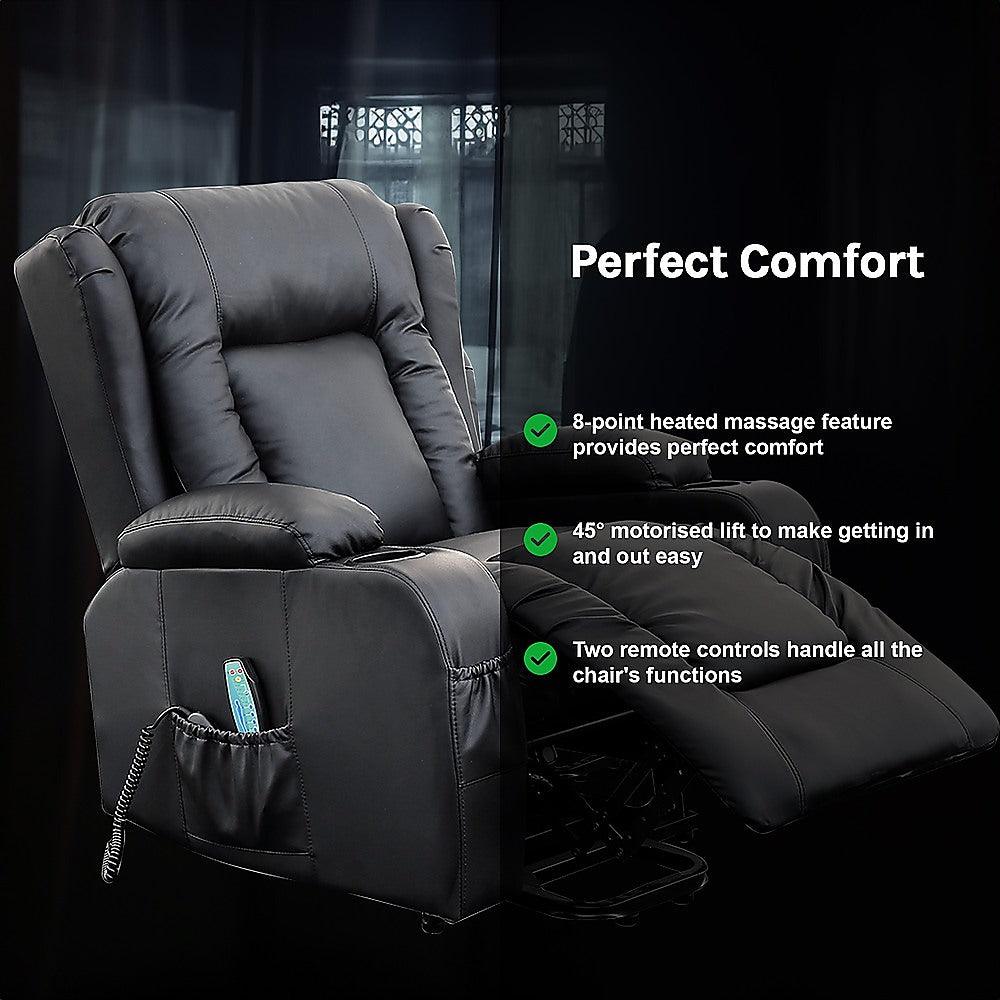 Buy Recliner Chair Electric Massage Chair Lift Heated Leather Lounge Sofa Black discounted | Products On Sale Australia