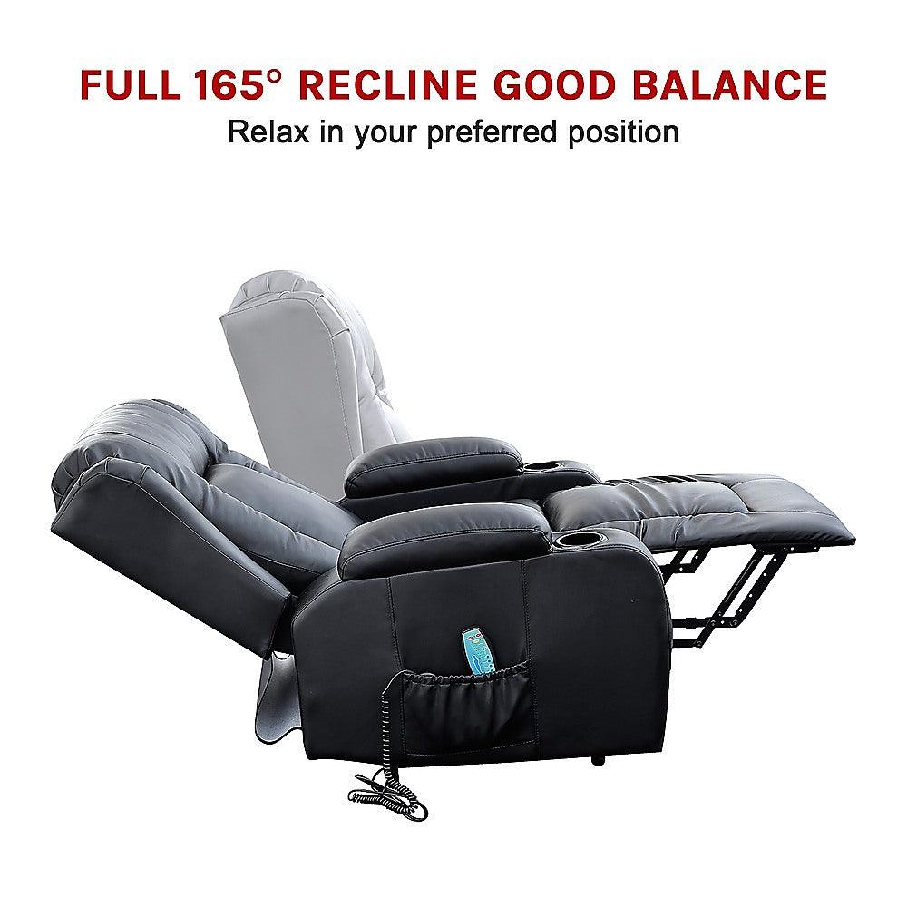 Buy Recliner Chair Electric Massage Chair Lift Heated Leather Lounge Sofa Black discounted | Products On Sale Australia