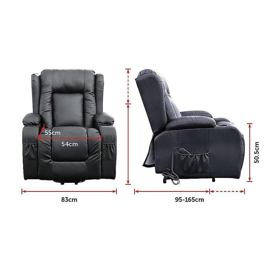 Buy Recliner Chair Electric Massage Chair Lift Heated Leather Lounge Sofa Black discounted | Products On Sale Australia