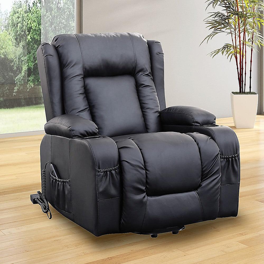 Buy Recliner Chair Electric Massage Chair Lift Heated Leather Lounge Sofa Black discounted | Products On Sale Australia