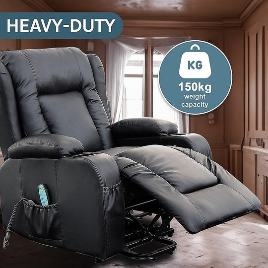 Buy Recliner Chair Electric Massage Chair Lift Heated Leather Lounge Sofa Black discounted | Products On Sale Australia