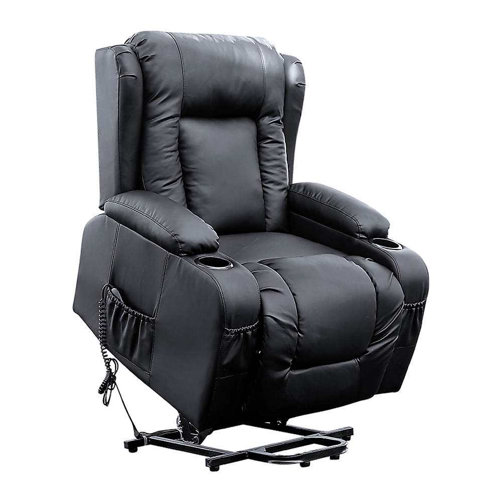 Buy Recliner Chair Electric Massage Chair Lift Heated Leather Lounge Sofa Black discounted | Products On Sale Australia