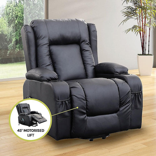 Buy Recliner Chair Electric Massage Chair Lift Heated Leather Lounge Sofa Black discounted | Products On Sale Australia